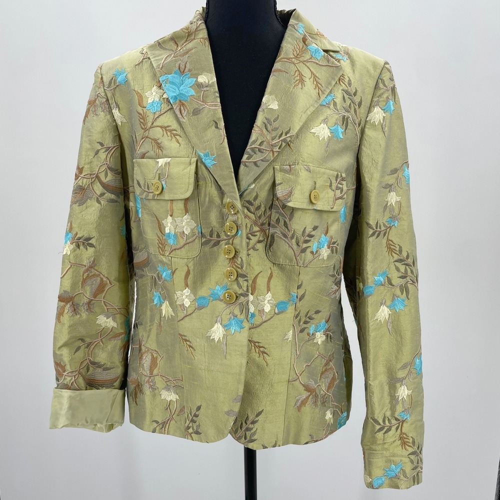 Hirsch Germany "Lotte 2" Floral Embroidered‎ Silk Blend Blazer -Women's Size 12
